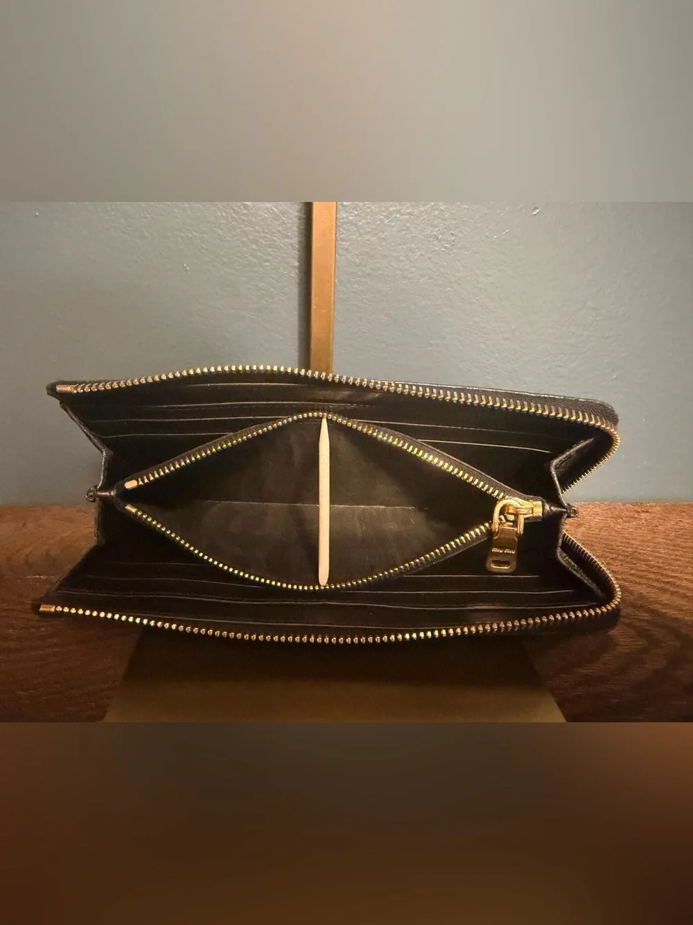Miu Miu Croc-Embossed Leather Tote in Black with Gold Hardware